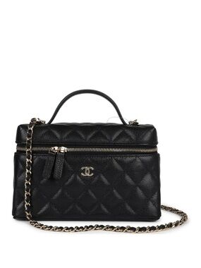 NWT Chanel 2025 CC Top Handle Caviar Long Vanity Case Purse